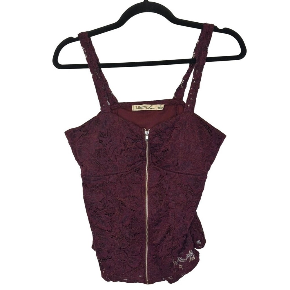 Liberty Love Lace Zipper Tank Top Sleeveless Plum Purple Women's Size M